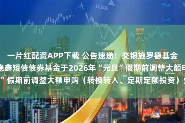 一片红配资APP下载 公告速递：交银施罗德基金管理有限公司关于交银稳鑫短债债券基金于2026年“元旦”假期前调整大额申购（转换转入、定期定额投资）业务限额